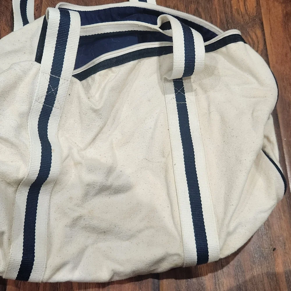 VS Y2K cream dark blue striped canvas weekender - Picture 4 of 6